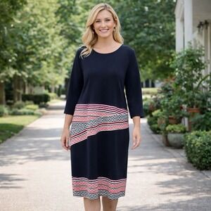 Hutch Kellen Navy‎ Stripe Knit Dress Preppy Old Money Special Occasion Event 2X